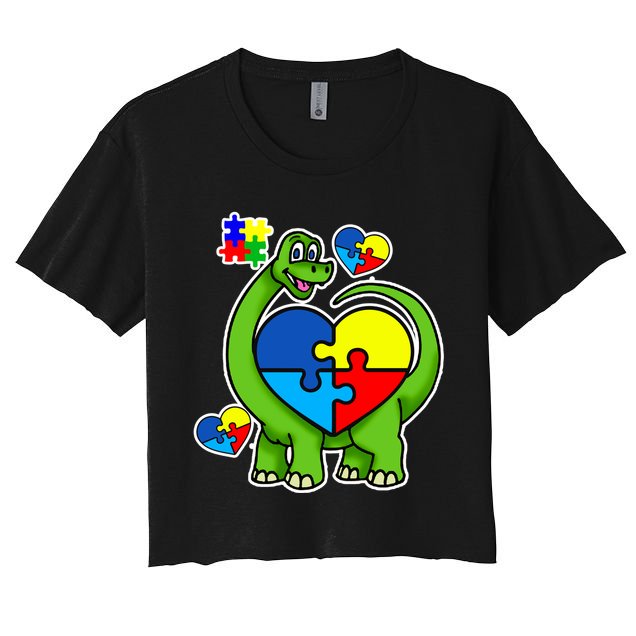 Cute Autism Dino Puzzle Piece Heart Crop Top