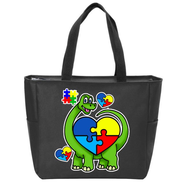Cute Autism Dino Puzzle Piece Heart Zip Tote Bag
