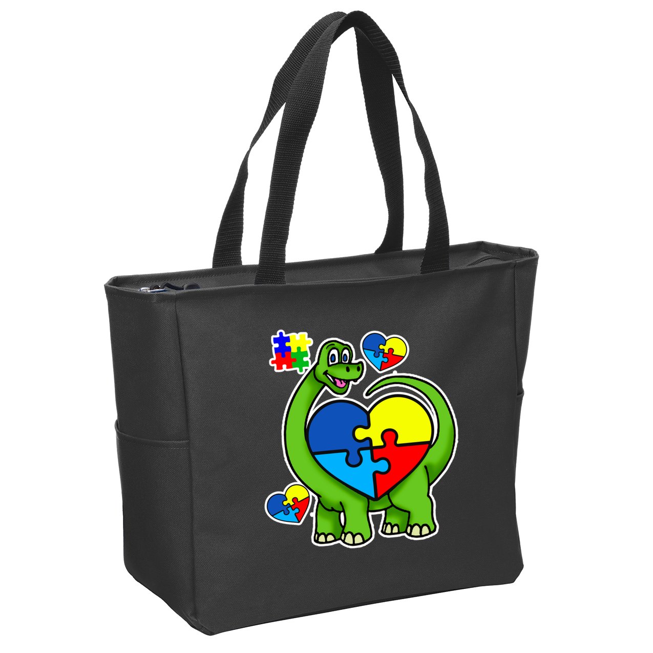 Cute Autism Dino Puzzle Piece Heart Zip Tote Bag