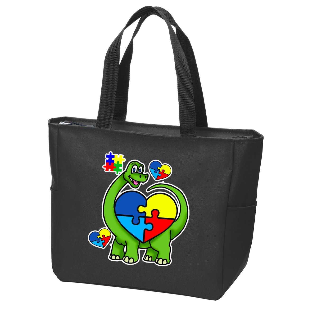 Cute Autism Dino Puzzle Piece Heart Zip Tote Bag