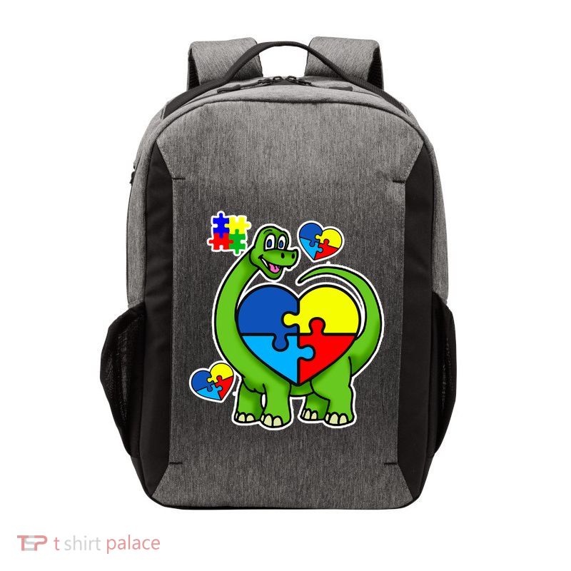 Cute Autism Dino Puzzle Piece Heart Vector Backpack