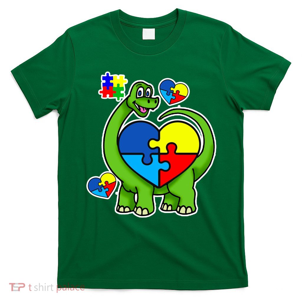 Cute Autism Dino Puzzle Piece Heart T-Shirt