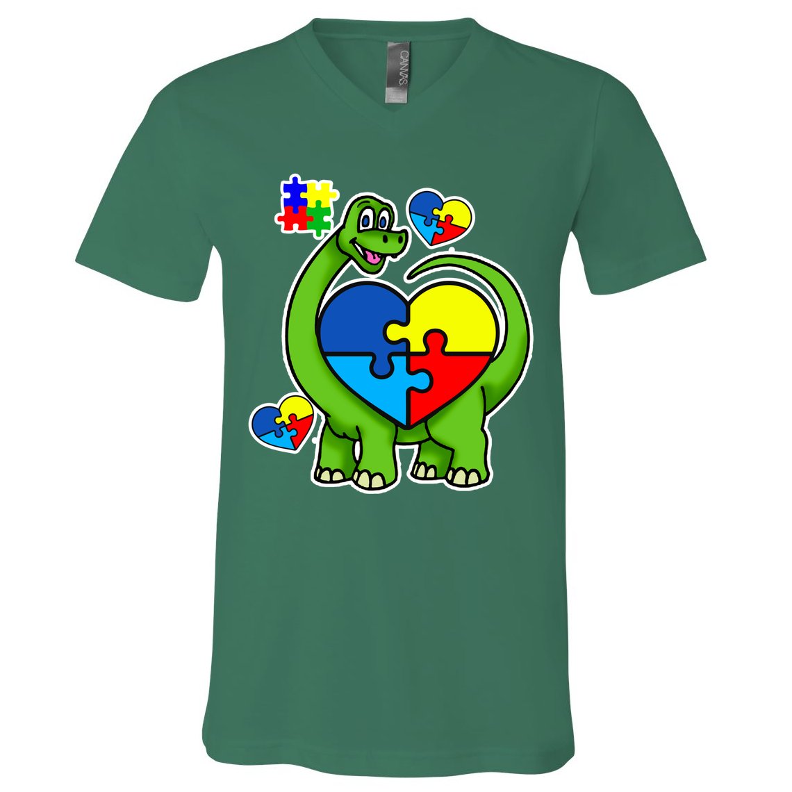 Cute Autism Dino Puzzle Piece Heart V-Neck T-Shirt