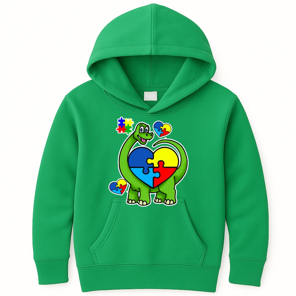 Cute Autism Dino Puzzle Piece Heart Kids Hoodie