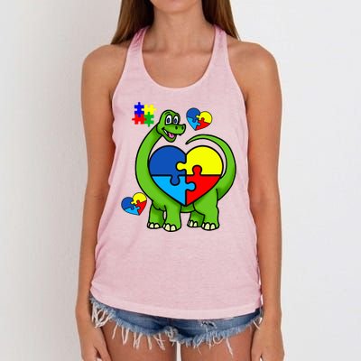 Cute Autism Dino Puzzle Piece Heart Women's Knotted Racerback Tank