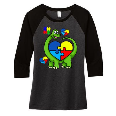 Cute Autism Dino Puzzle Piece Heart Women's Tri-Blend 3/4-Sleeve Raglan Shirt