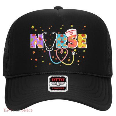 Cute Autumn Fall Patterns Nurse High Crown Mesh Back Trucker Hat