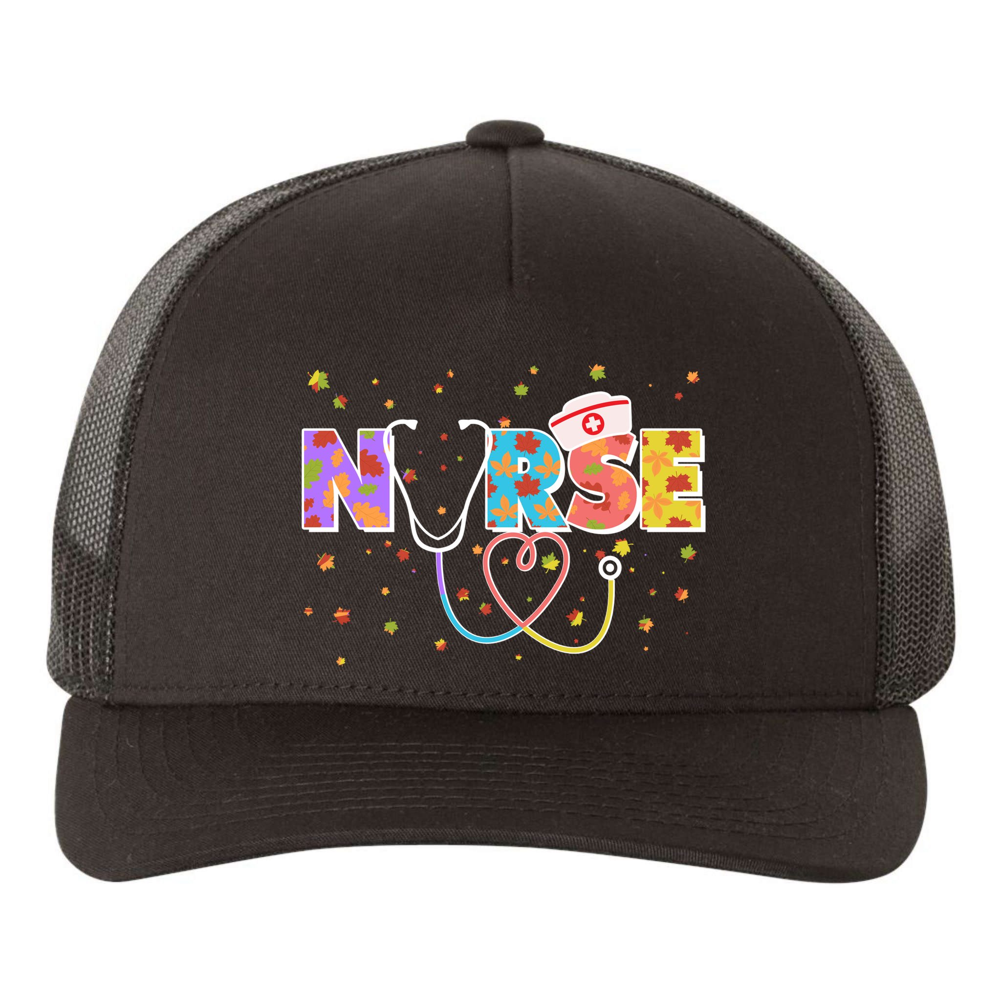 Cute Autumn Fall Patterns Nurse Yupoong Adult 5-Panel Trucker Hat