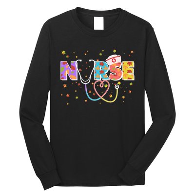 Cute Autumn Fall Patterns Nurse Long Sleeve Shirt