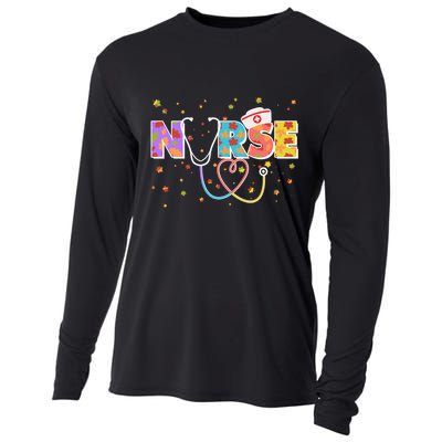 Cute Autumn Fall Patterns Nurse Cooling Performance Long Sleeve Crew