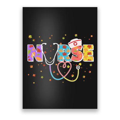 Cute Autumn Fall Patterns Nurse Poster