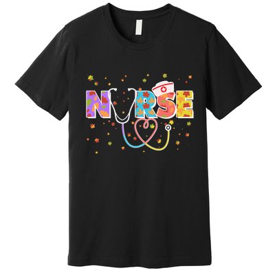 Cute Autumn Fall Patterns Nurse Premium T-Shirt