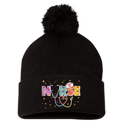 Cute Autumn Fall Patterns Nurse Pom Pom 12in Knit Beanie