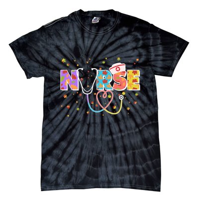 Cute Autumn Fall Patterns Nurse Tie-Dye T-Shirt