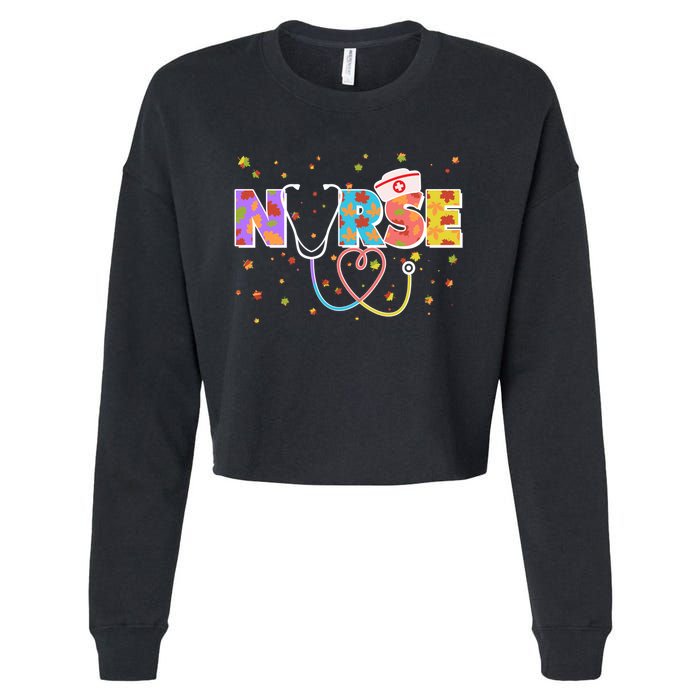 Cute Autumn Fall Patterns Nurse Cropped Pullover Crew