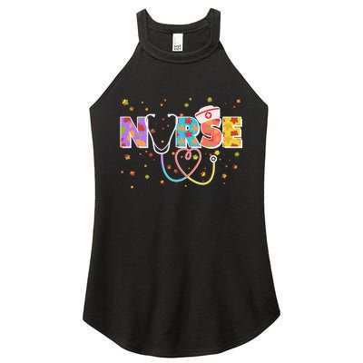 Cute Autumn Fall Patterns Nurse Women's Perfect Tri Rocker Tank