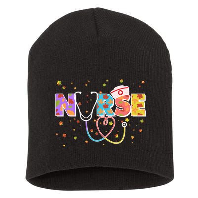 Cute Autumn Fall Patterns Nurse Short Acrylic Beanie