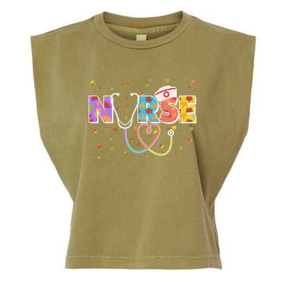 Cute Autumn Fall Patterns Nurse Garment-Dyed Women's Muscle Tee