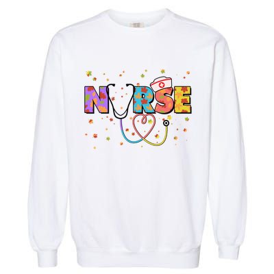 Cute Autumn Fall Patterns Nurse Garment-Dyed Sweatshirt