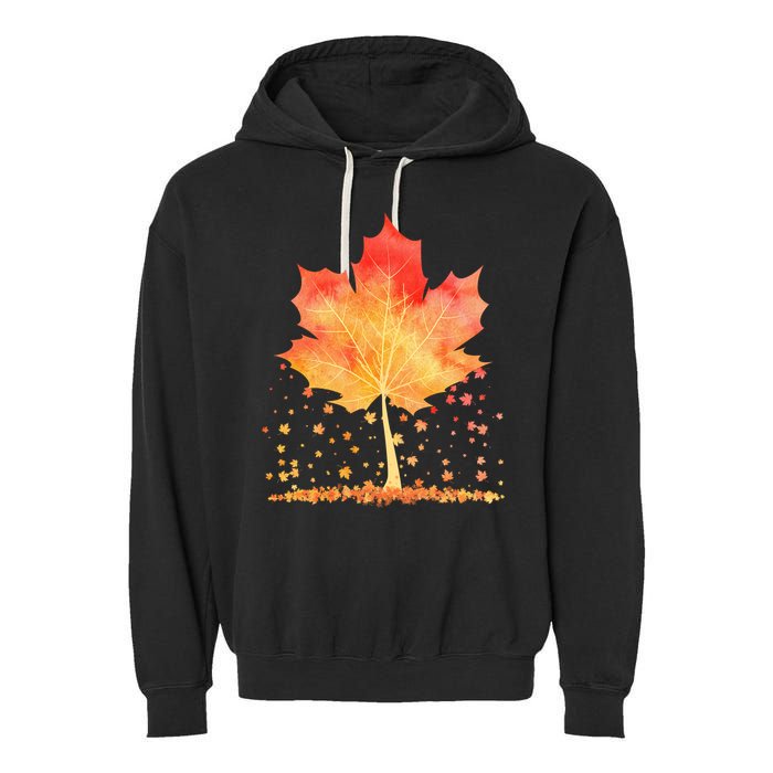 Cute Autumn Maple Leaf Tree Garment-Dyed Fleece Hoodie