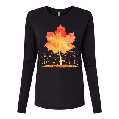 Cute Autumn Maple Leaf Tree Womens Cotton Relaxed Long Sleeve T-Shirt