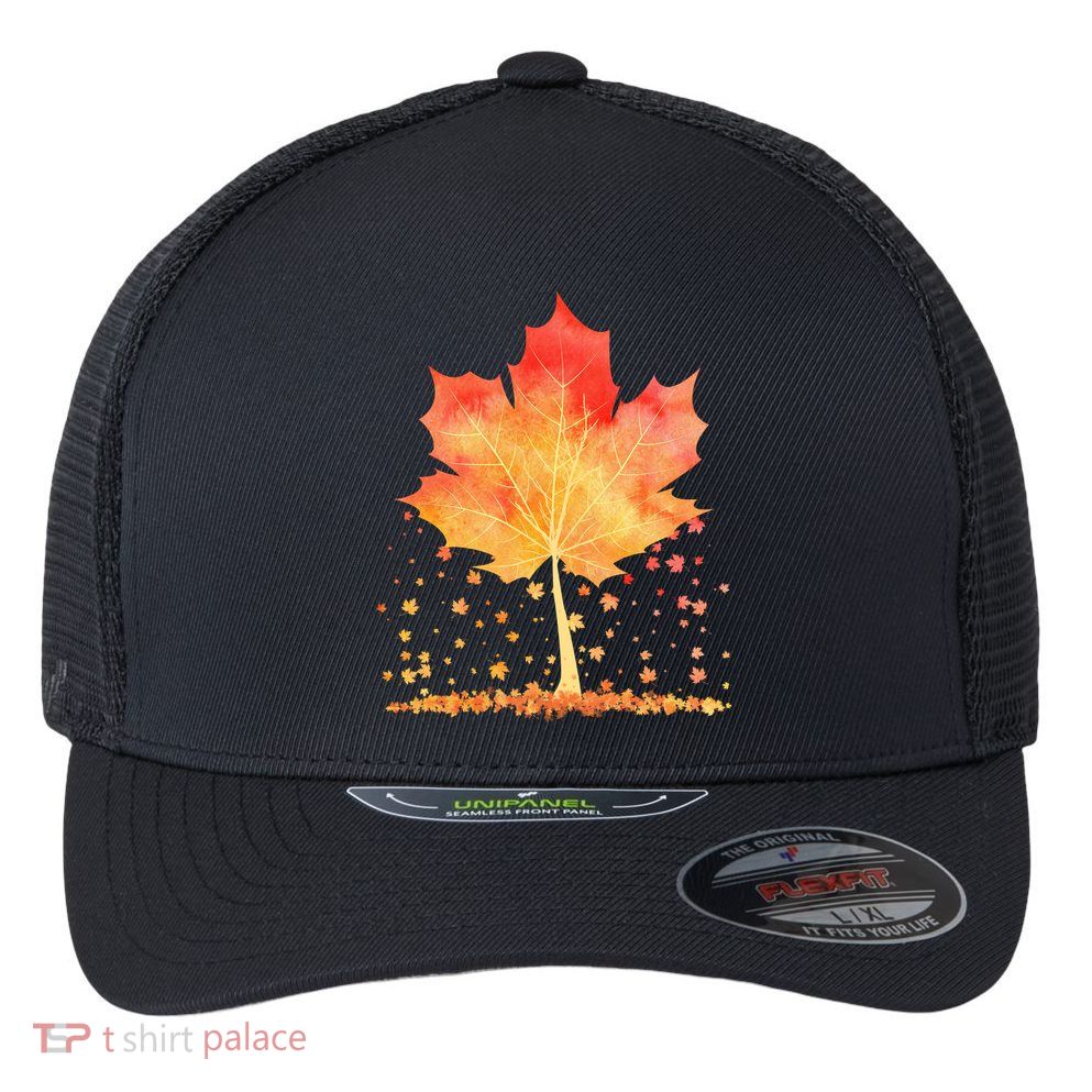 Cute Autumn Maple Leaf Tree Flexfit Unipanel Trucker Cap