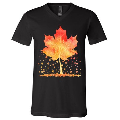Cute Autumn Maple Leaf Tree V-Neck T-Shirt