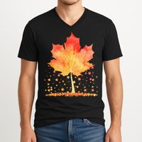 Cute Autumn Maple Leaf Tree V-Neck T-Shirt