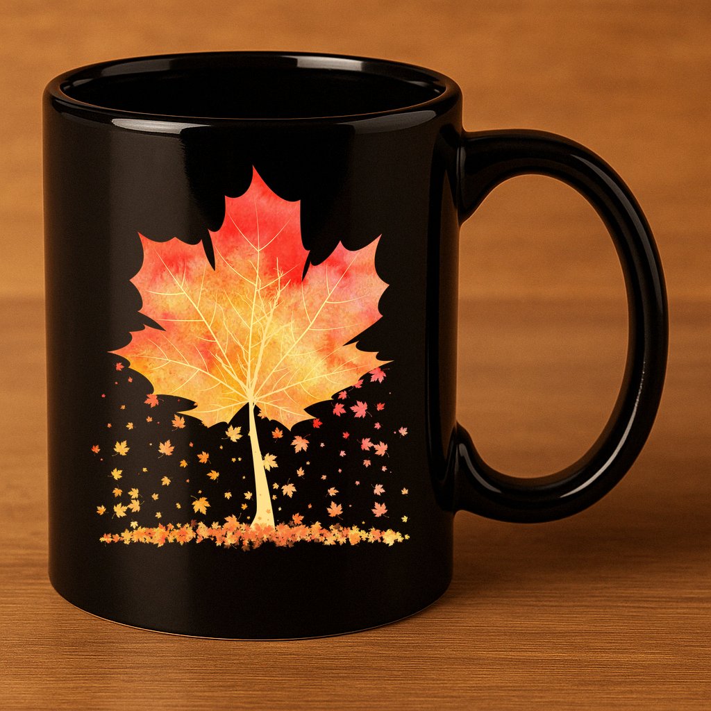 Cute Autumn Maple Leaf Tree 11oz C Handle Ceramic Mug