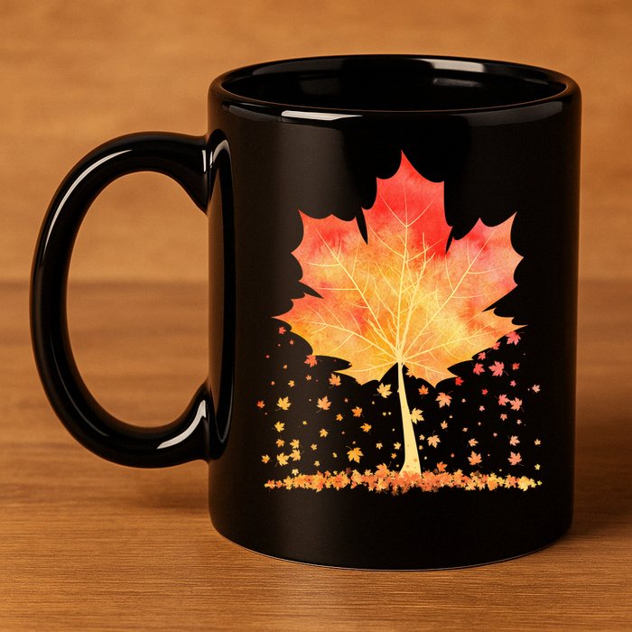 Cute Autumn Maple Leaf Tree 11oz C Handle Ceramic Mug