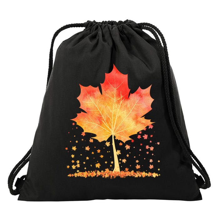Cute Autumn Maple Leaf Tree Drawstring Bag