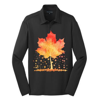 Cute Autumn Maple Leaf Tree Silk Touch Performance Long Sleeve Polo