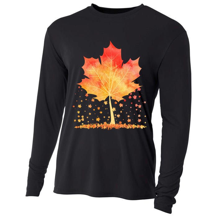 Cute Autumn Maple Leaf Tree Cooling Performance Long Sleeve Crew