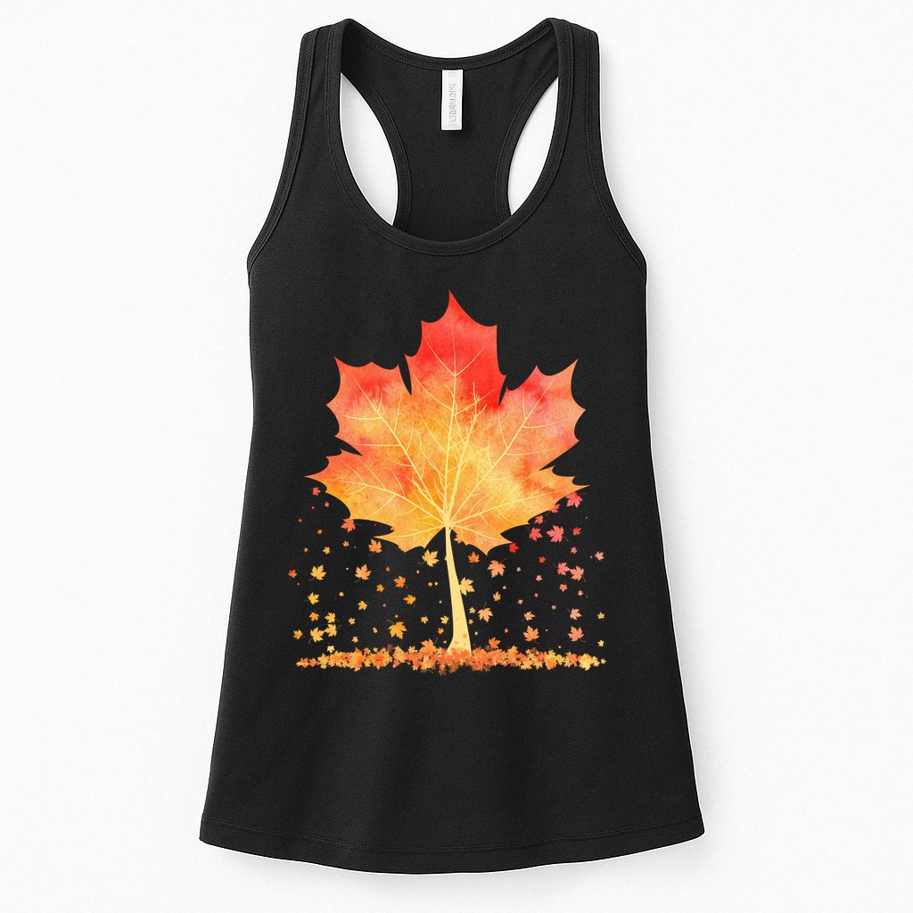Cute Autumn Maple Leaf Tree Womens Tank Top