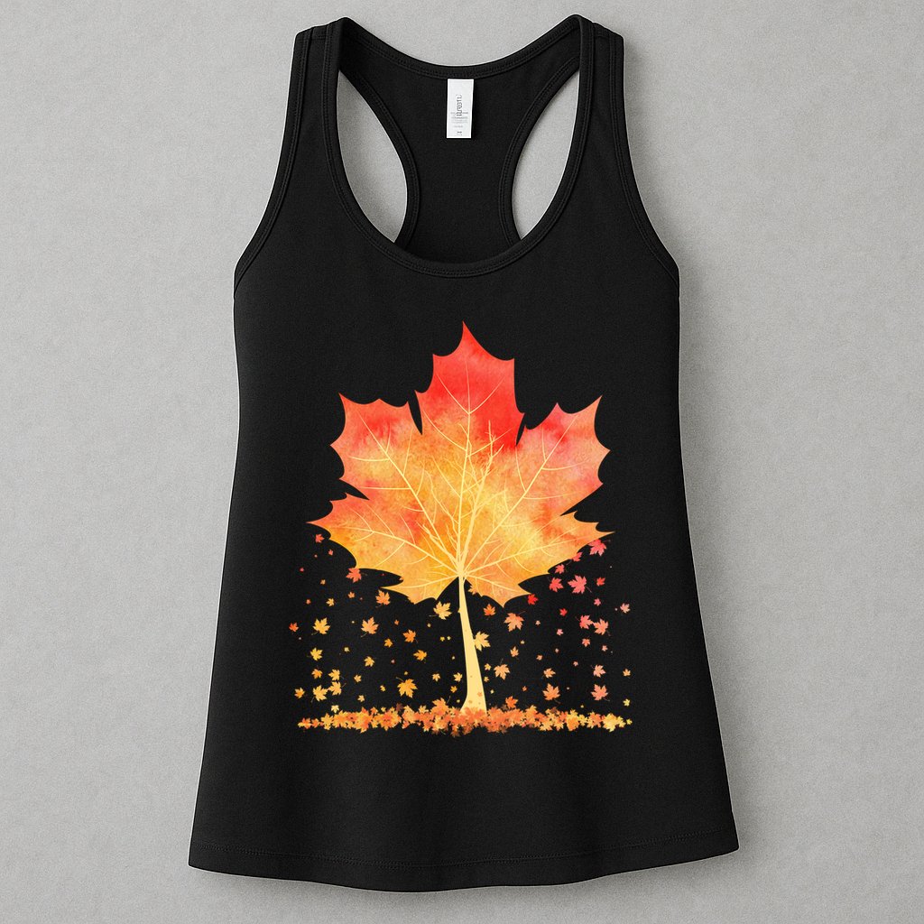 Cute Autumn Maple Leaf Tree Womens Tank Top