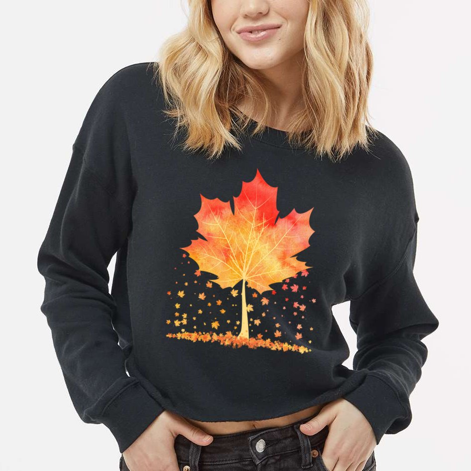 Cute Autumn Maple Leaf Tree Cropped Pullover Crew