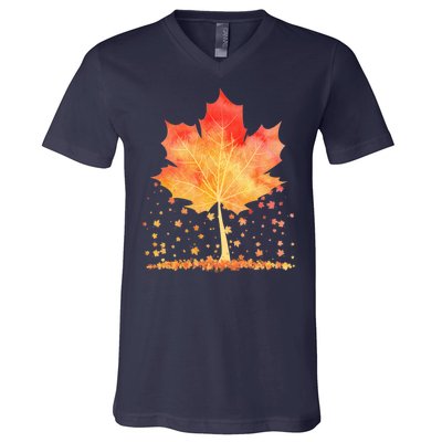 Cute Autumn Maple Leaf Tree V-Neck T-Shirt