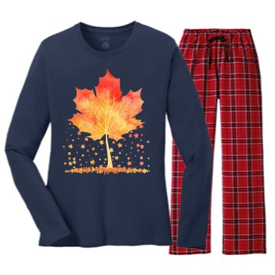 Cute Autumn Maple Leaf Tree Women's Long Sleeve Flannel Pajama Set 