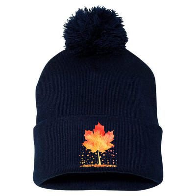 Cute Autumn Maple Leaf Tree Pom Pom 12in Knit Beanie