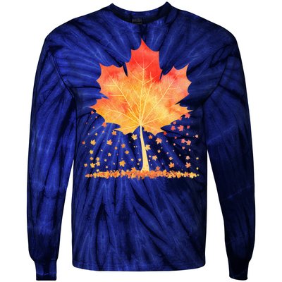 Cute Autumn Maple Leaf Tree Tie-Dye Long Sleeve Shirt