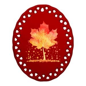 Cute Autumn Maple Leaf Tree Ceramic Oval Ornament