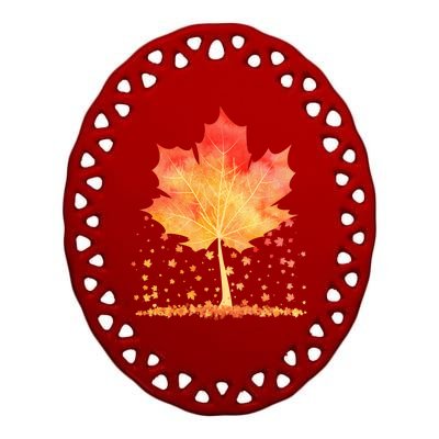 Cute Autumn Maple Leaf Tree Ceramic Oval Ornament