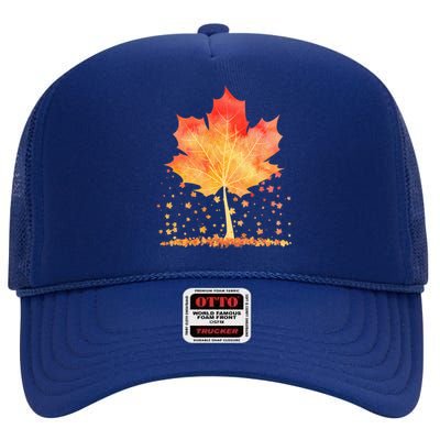 Cute Autumn Maple Leaf Tree High Crown Mesh Back Trucker Hat