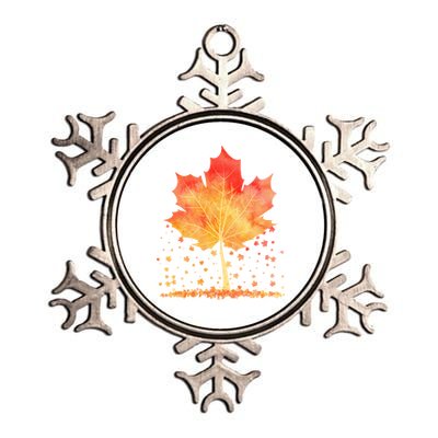 Cute Autumn Maple Leaf Tree Metallic Star Ornament