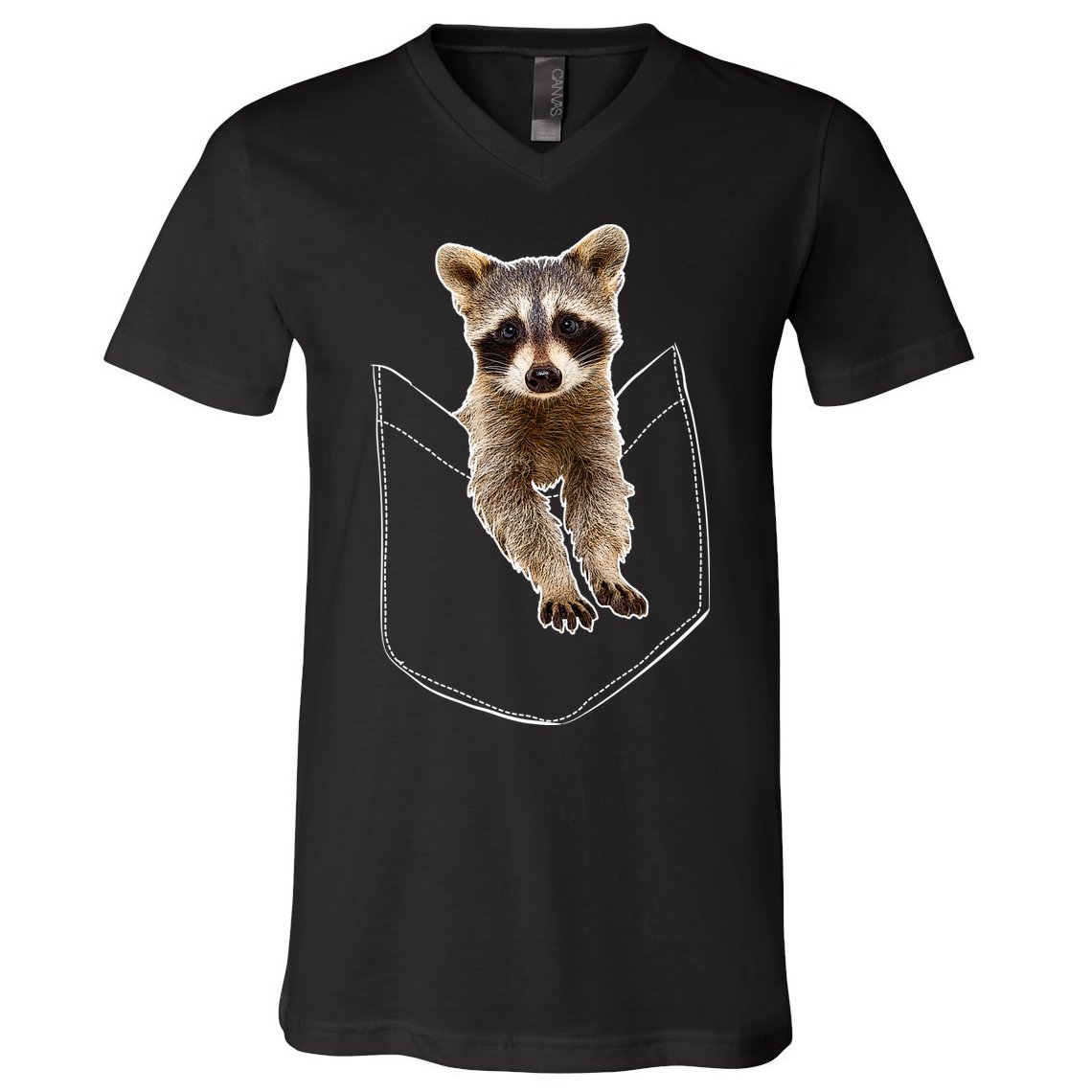 Cute Baby Raccoon In A Pocket V-Neck T-Shirt