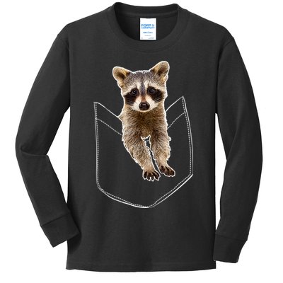 Cute Baby Raccoon In A Pocket Kids Long Sleeve Shirt
