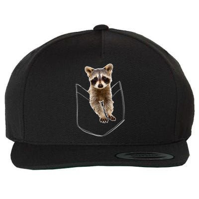 Cute Baby Raccoon In A Pocket Wool Snapback Cap