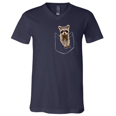 Cute Baby Raccoon In A Pocket V-Neck T-Shirt