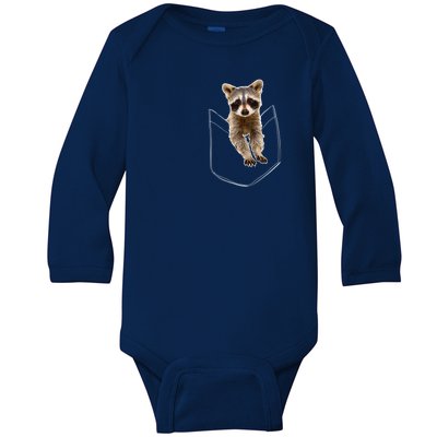 Cute Baby Raccoon In A Pocket Baby Long Sleeve Bodysuit