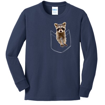 Cute Baby Raccoon In A Pocket Kids Long Sleeve Shirt